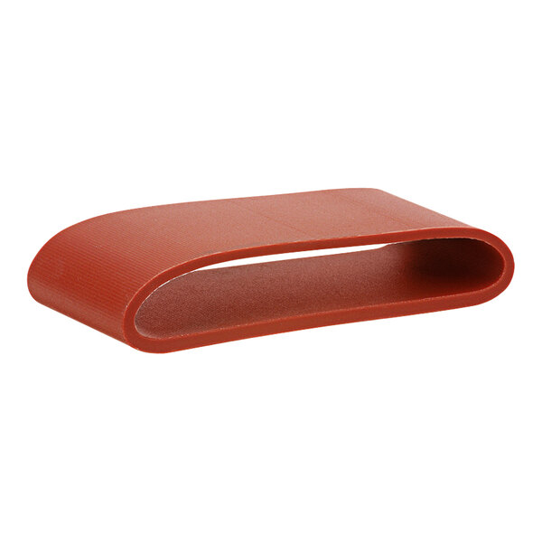 A red plastic curved gasket for a drain line.