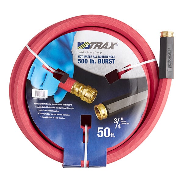A red Notrax commercial hot water hose.