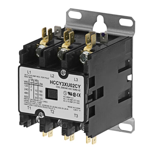 A black and white All Points 3 Pole Contactor with three wires and two switches.