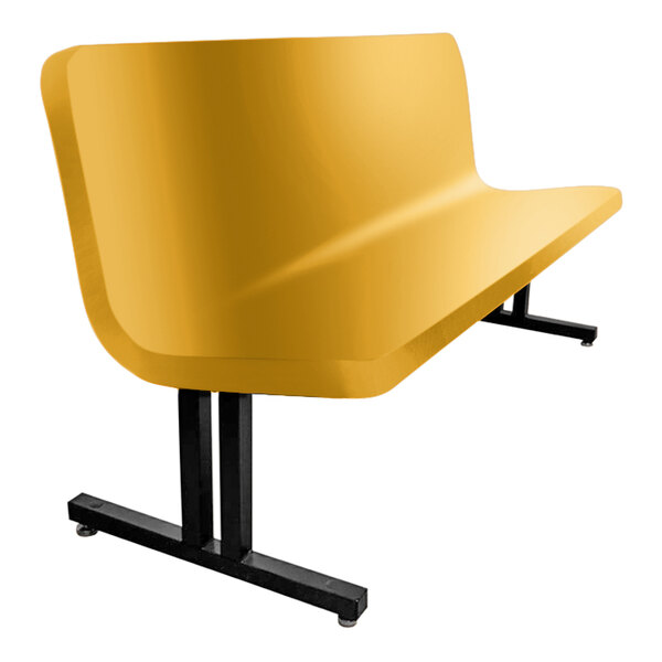 A yellow Sol-O-Matic fiberglass bench with a black base and legs.