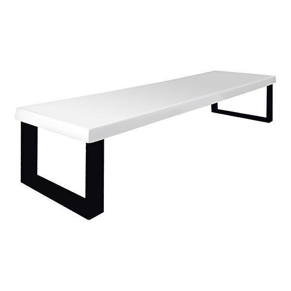 A white rectangular Sol-O-Matic park bench with black legs.