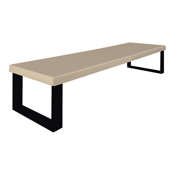 A Sol-O-Matic fiberglass park bench with black legs and a beige seat.