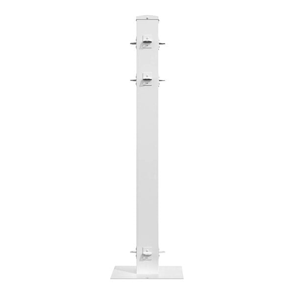 A white rectangular Mod-Post with three metal poles.