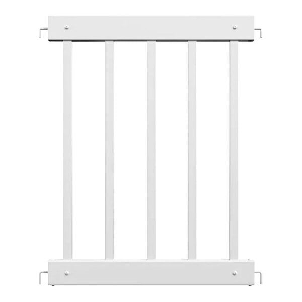 A white Mod-Traditional fence panel with four bars.