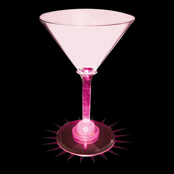 A pink plastic martini glass with a pink LED light.
