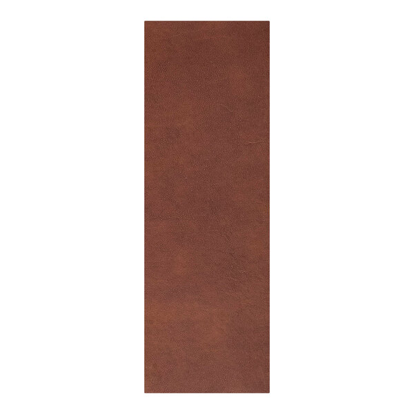 A brown rectangular H. Risch, Inc. leather menu cover with a brown border.