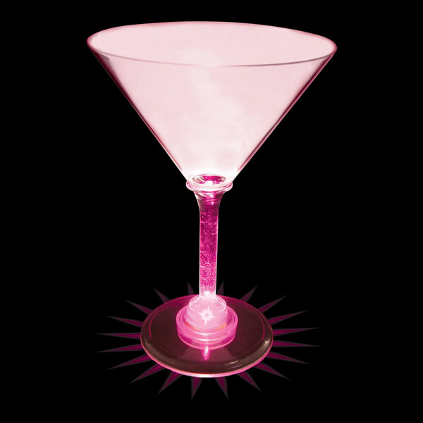 A customizable pink plastic martini glass with a pink LED light.