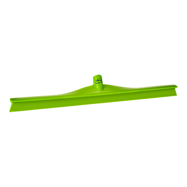 A lime green Vikan floor squeegee with a plastic frame.