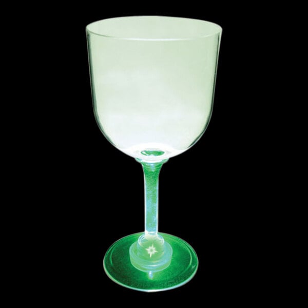 A customizable plastic goblet with a green LED light.