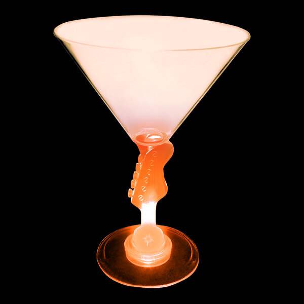 A Customizable plastic martini glass with an orange LED light inside.
