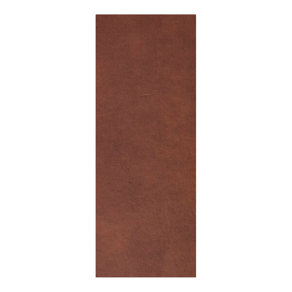 A brown rectangular H. Risch, Inc. leather menu cover with a brown border and picture corners.