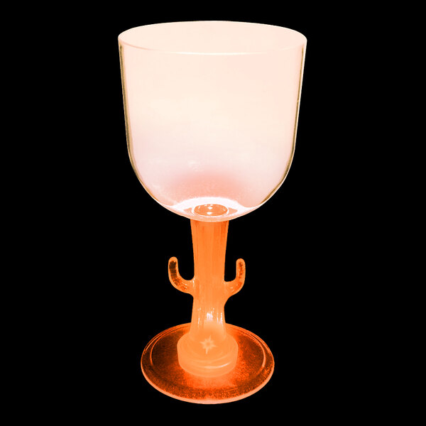 A customizable plastic cactus stem goblet with an orange LED light on a white background.