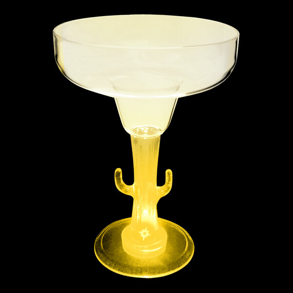 A 12 oz. cactus stem margarita glass with a yellow LED light.