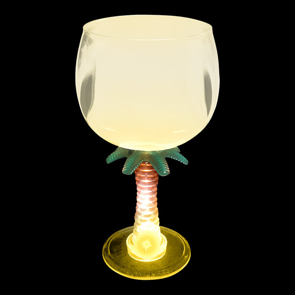 A customizable plastic palm tree stem goblet with a yellow LED light.