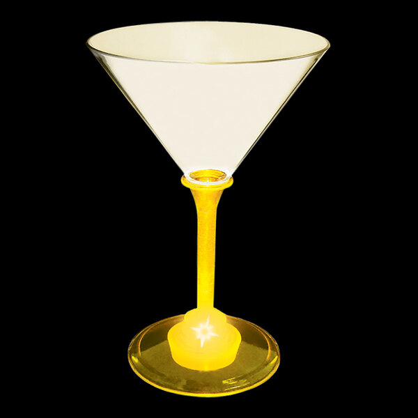 A customizable yellow plastic martini glass with a yellow LED light on top.