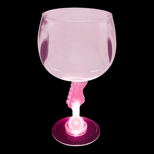 A close-up of a customizable pink plastic guitar stem goblet with a pink LED light inside.