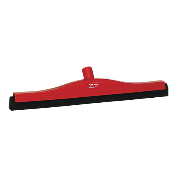 A red Vikan floor squeegee with a black plastic frame and handle.