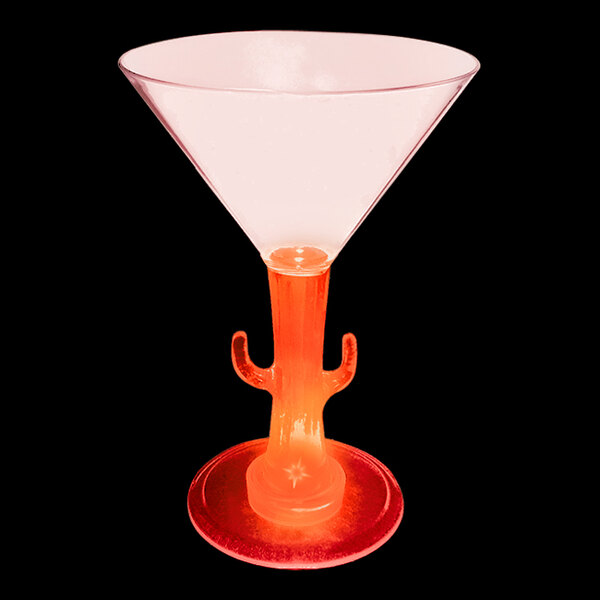 A 7 oz. plastic martini glass with a cactus stem and a red LED light.