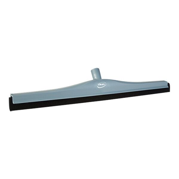 A close-up of a grey Vikan floor squeegee with a plastic frame.