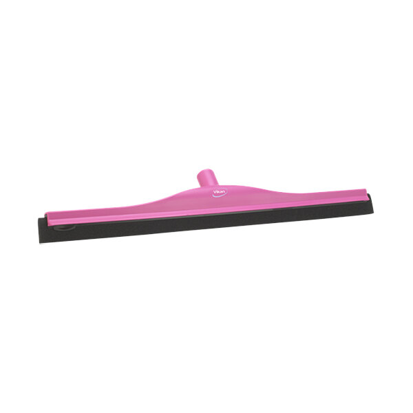 A pink Vikan floor squeegee with a black handle.