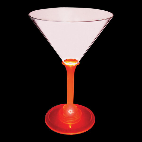 A 7 oz. plastic martini glass with a red LED light on the base.