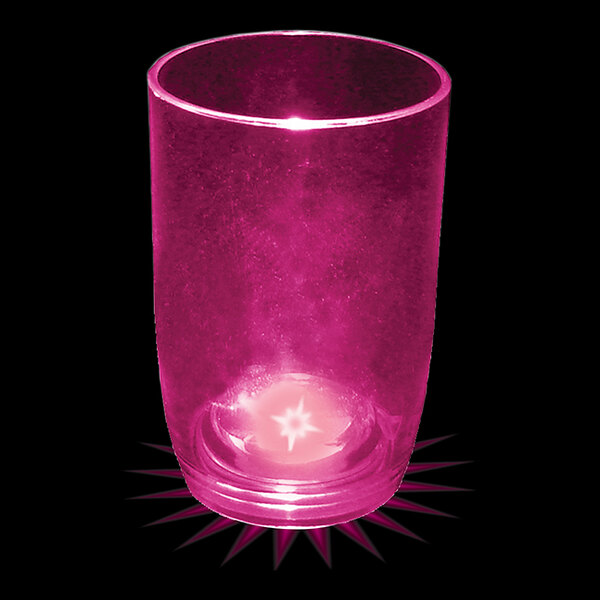 A pink plastic stemless wine cup with a pink LED light inside.