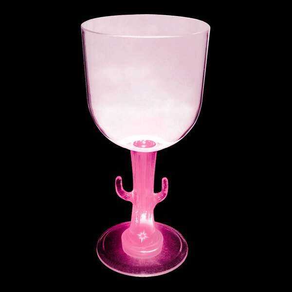 A customizable plastic cactus stem goblet with a pink LED light.