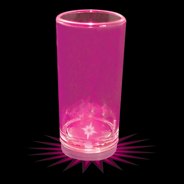 A customizable pink plastic champagne shooter with a pink LED light.