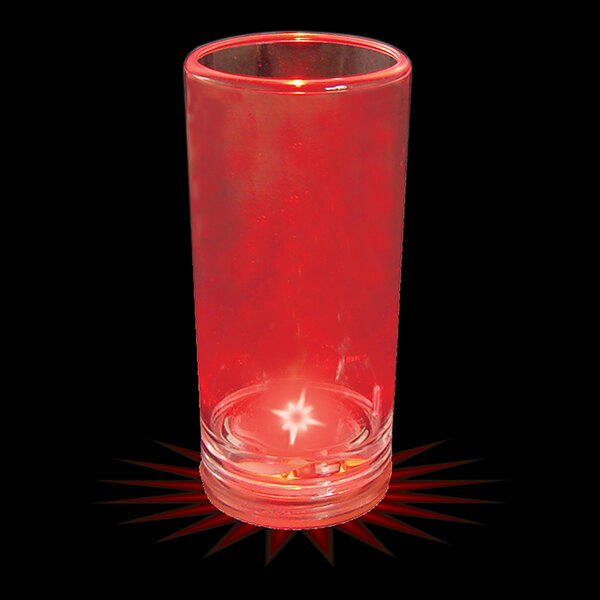 A red plastic champagne shooter with a red LED light.