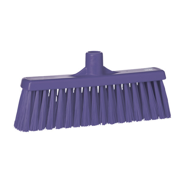 A purple Vikan straight lobby broom head.