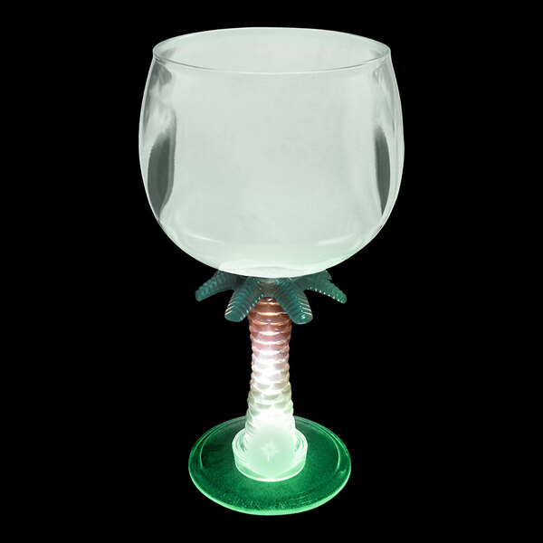 A customizable plastic palm tree stem goblet with a green LED light.