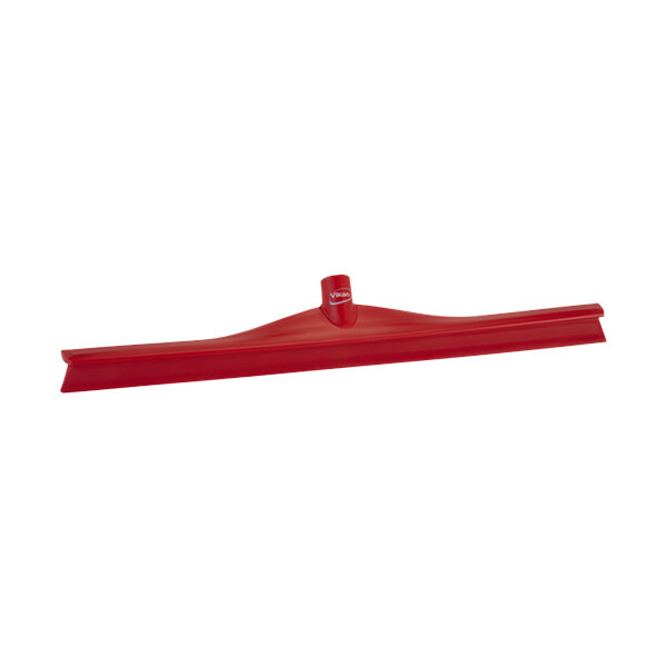 A red Vikan floor squeegee with a plastic frame and a red handle.