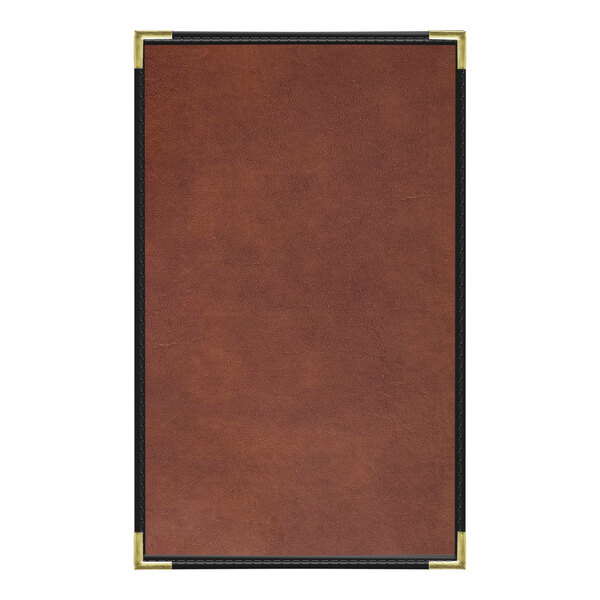 A brown leather H. Risch menu cover with black border.