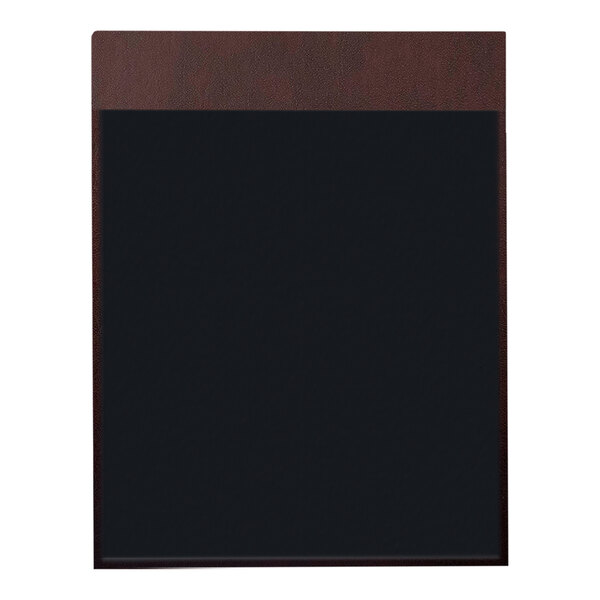 A black board with a brown wooden edge.