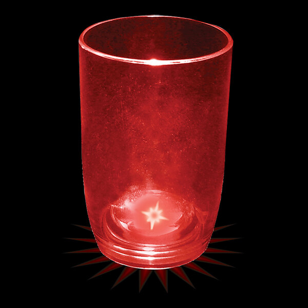 A red customizable plastic stemless wine cup with a red LED light inside.