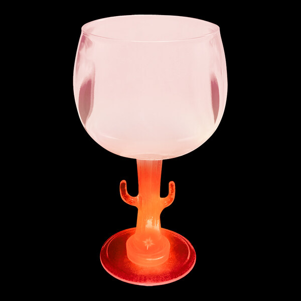 A customizable plastic cactus stem goblet with a red base and a red LED light.