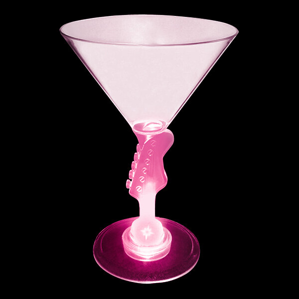 A customizable pink plastic martini glass with a guitar shaped stem.