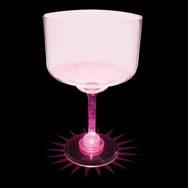 A customizable plastic margarita cup with pink LED lights.
