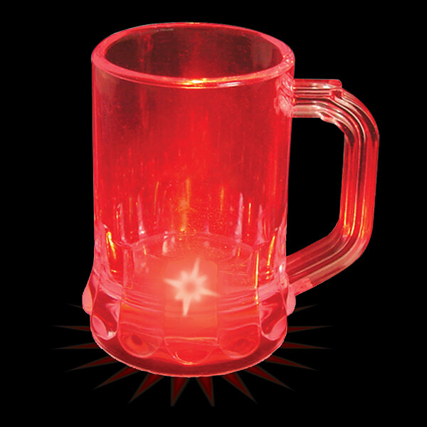 A red plastic mini mug with a light inside.