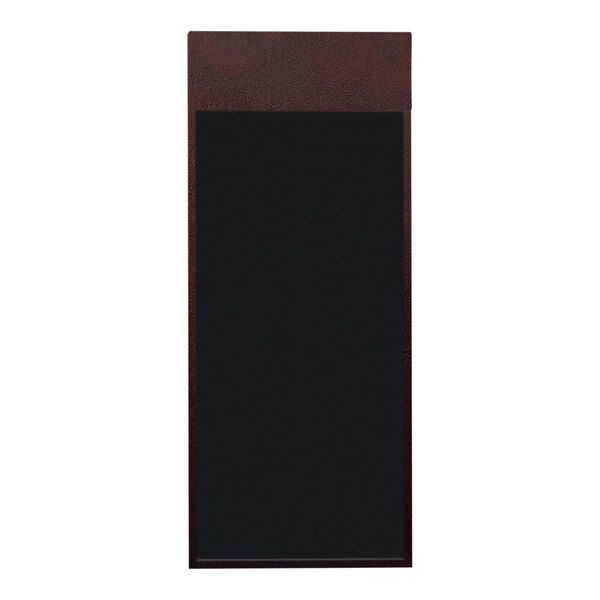 A black rectangular menu board with a brown border.