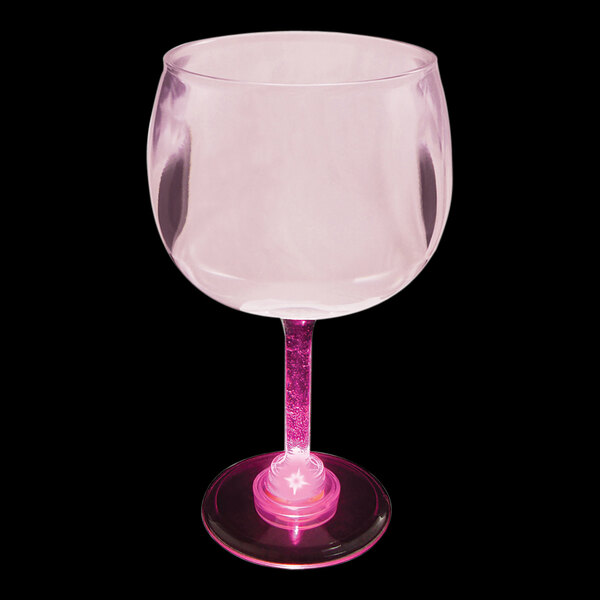 A customizable plastic goblet with pink LED lights inside.