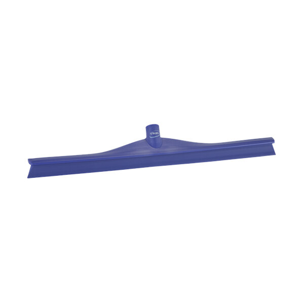 A blue Vikan floor squeegee with a purple rubber blade and plastic frame.