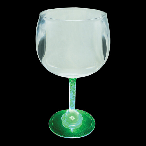A customizable plastic goblet with a green base.