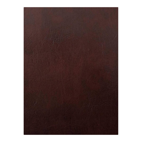 A dark brown leather menu cover with picture corners.