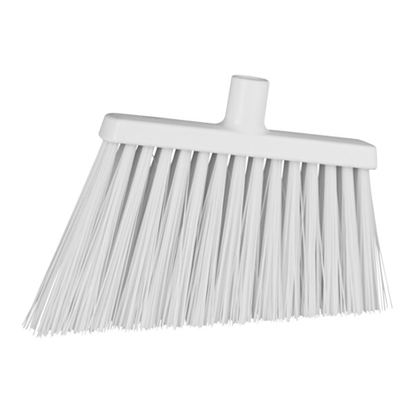 A close-up of a white Vikan broom head with unflagged bristles.