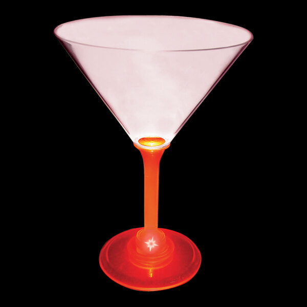A customizable plastic martini glass with a red LED light on it.
