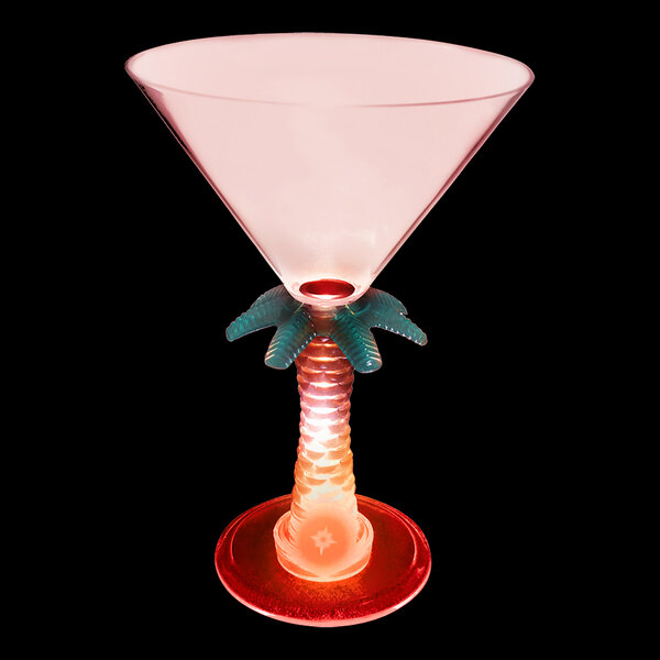 A customizable plastic martini glass with a red LED light on the base.