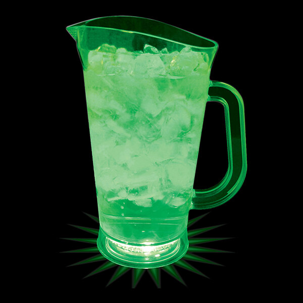 A customizable plastic pitcher with a green drink and green LED light inside.