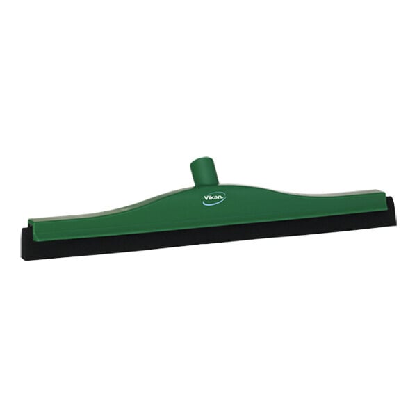 A green and black Vikan floor squeegee with a plastic frame.