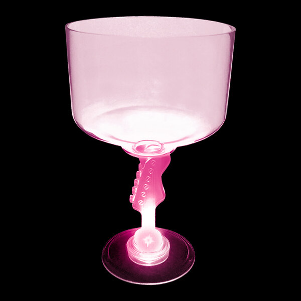 A 18 oz pink plastic wine glass with a pink LED light on the stem.
